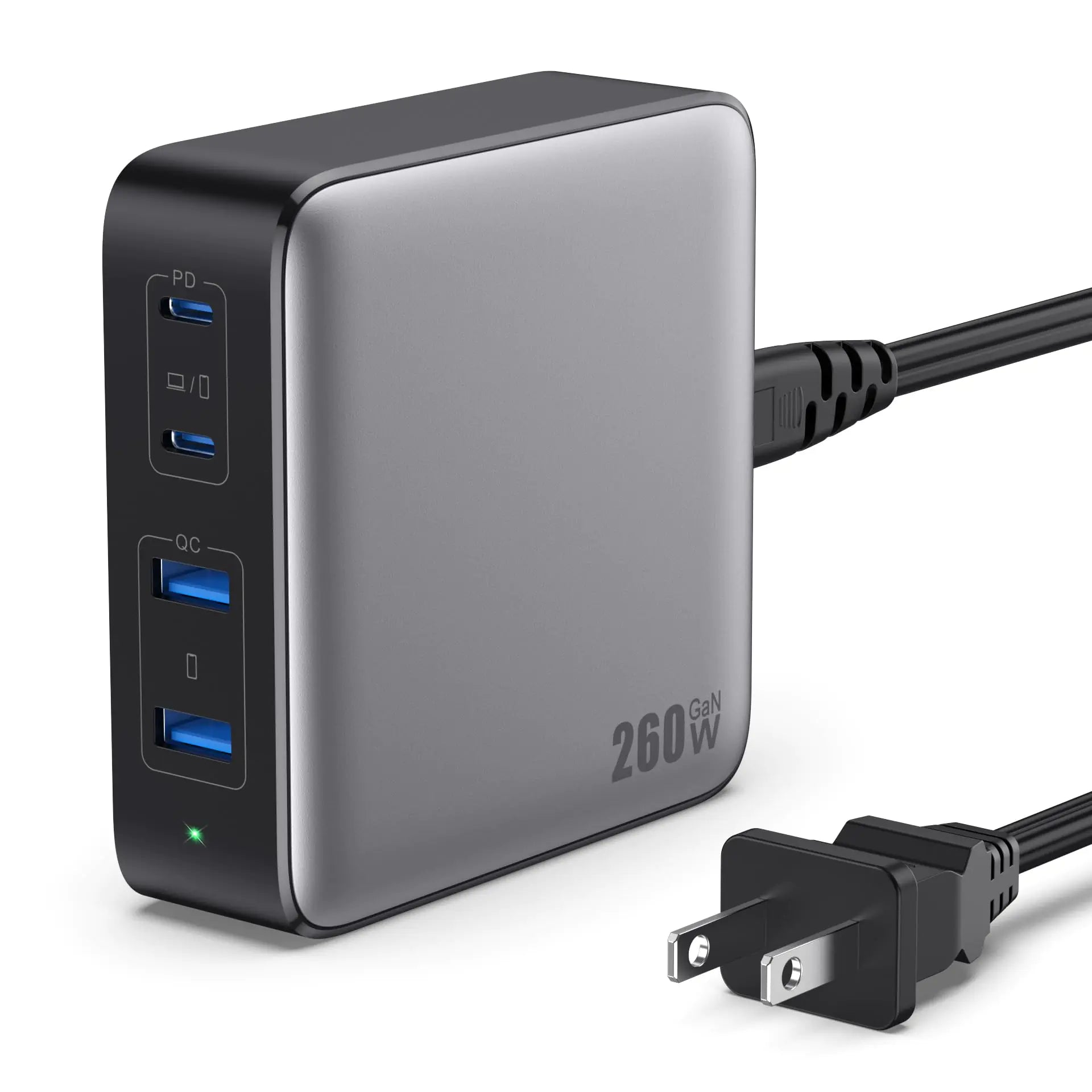 USB C Charger 260W 4-Port Fast Charging GaN Desktop USB C Charging Station100W USB C Laptop Charger Compatible with MacBook Pro/Air iPad ProDell XPS iPhone 15/14Samsung S23 All USB C Device