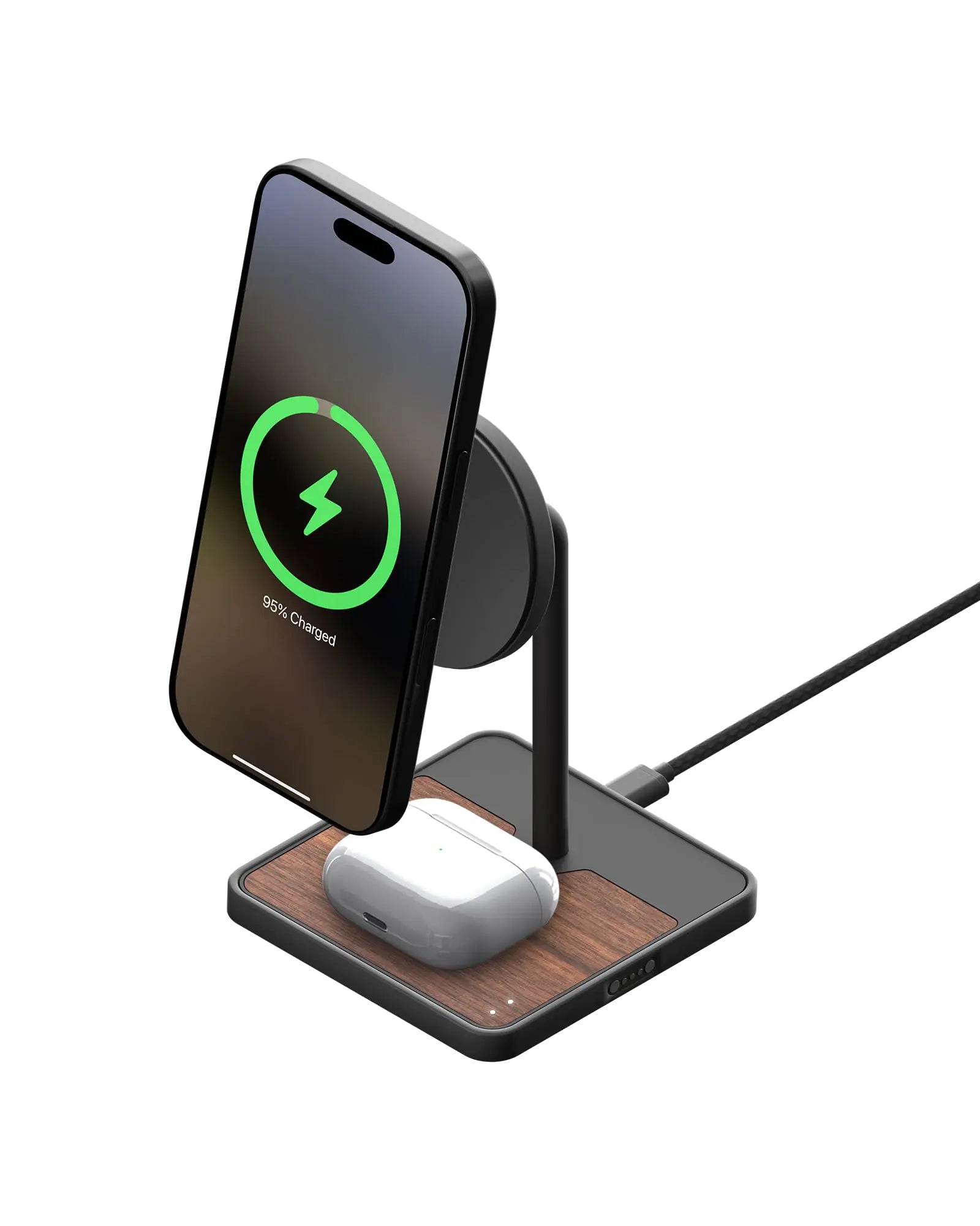 Mous - 2 in 1 Wireless Charger Stand - 15W Qi2 Fast Charging - Walnut
